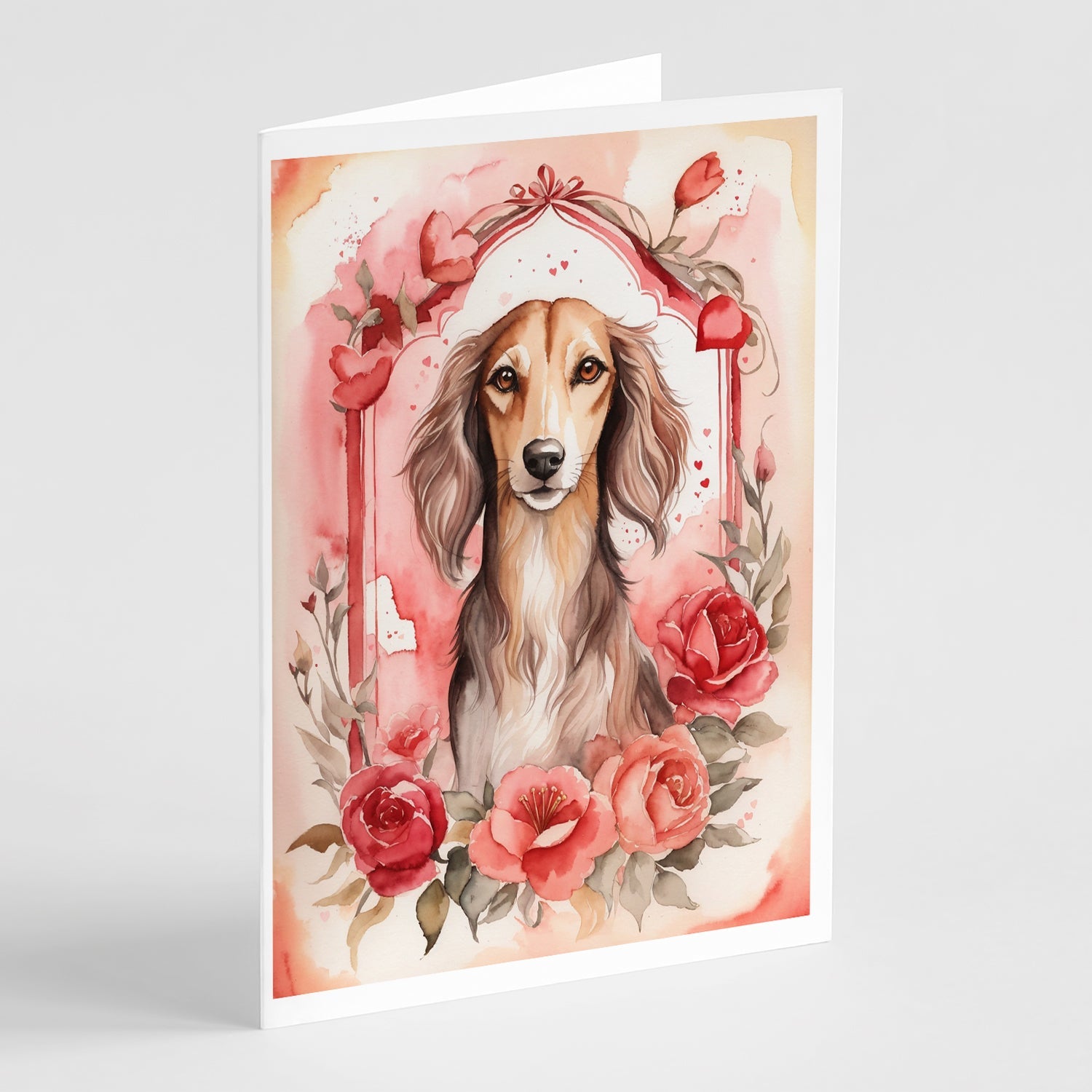 Saluki Valentine Roses Greeting Cards Pack of 8 Blank Cards with Envelopes Whimsical A7 Size 5x7