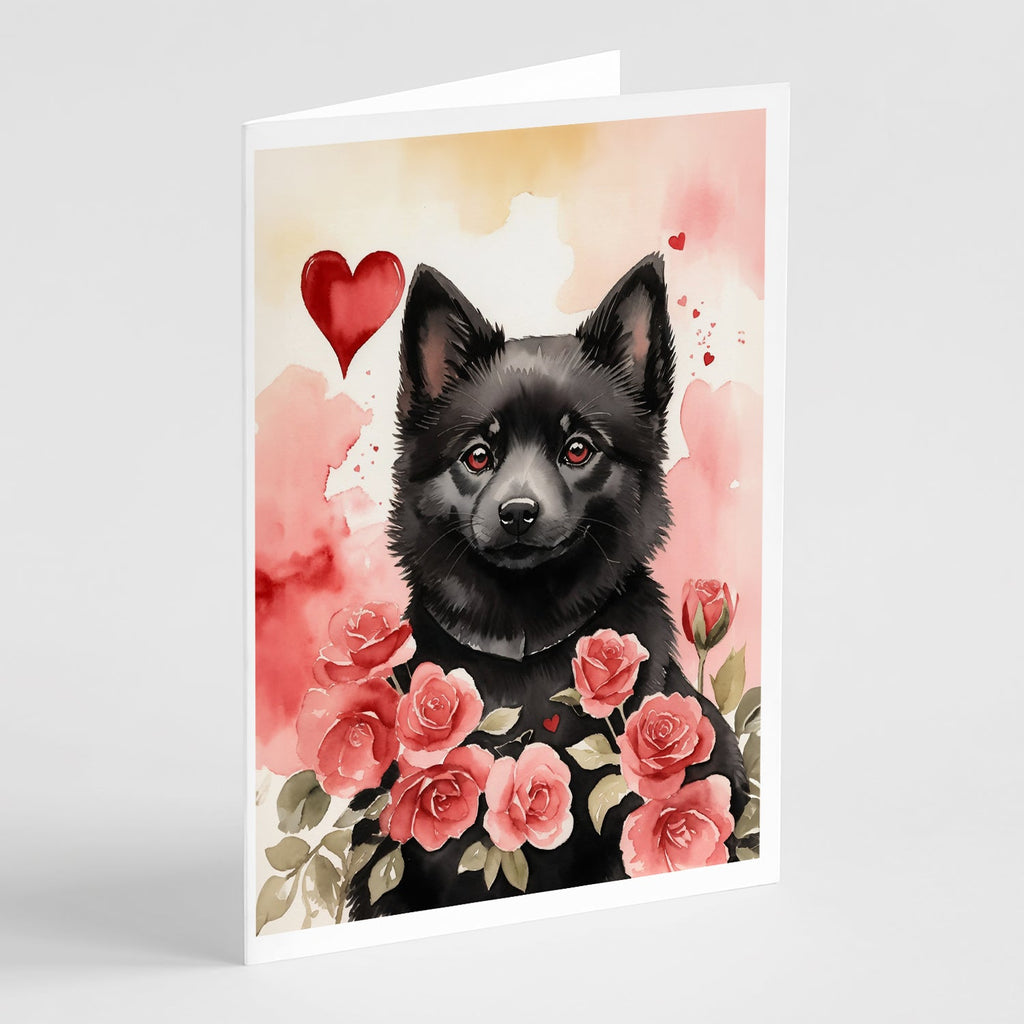 Schipperke Valentine Roses Greeting Cards Pack of 8 Blank Cards with Envelopes Whimsical A7 Size 5x7