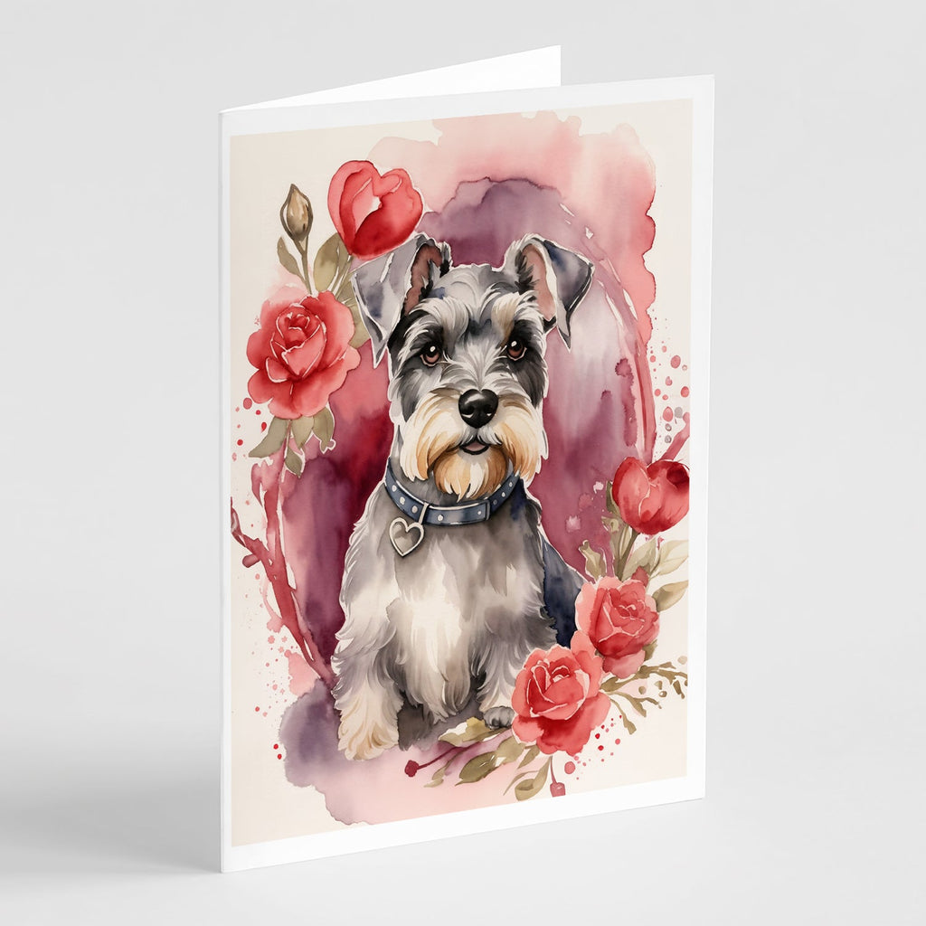 Schnauzer Valentine Roses Greeting Cards Pack of 8 Blank Cards with Envelopes Whimsical A7 Size 5x7