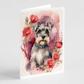 Schnauzer Valentine Roses Greeting Cards Pack of 8 Blank Cards with Envelopes Whimsical A7 Size 5x7