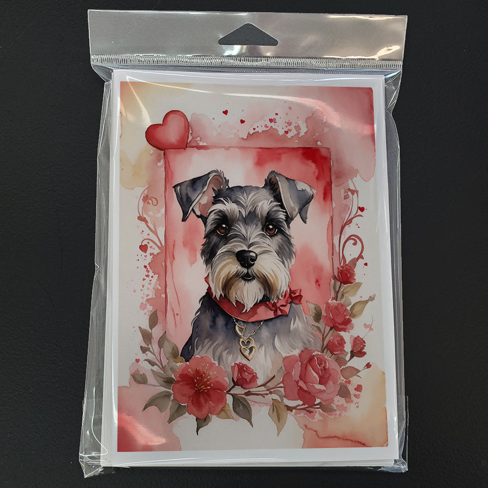 Schnauzer Valentine Roses Greeting Cards Pack of 8 Blank Cards with Envelopes Whimsical A7 Size 5x7