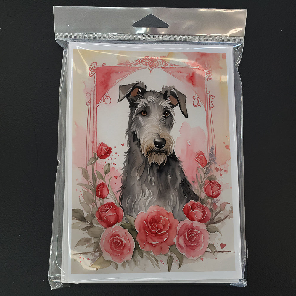Scottish Deerhound Valentine Roses Greeting Cards Pack of 8 Blank Cards with Envelopes Whimsical A7 Size 5x7