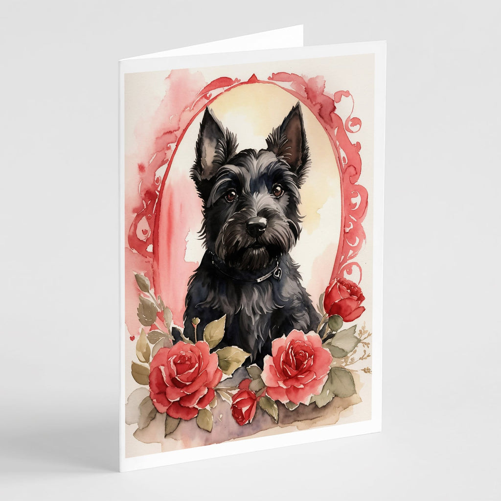 Scottish Terrier Valentine Roses Greeting Cards Pack of 8 Blank Cards with Envelopes Whimsical A7 Size 5x7