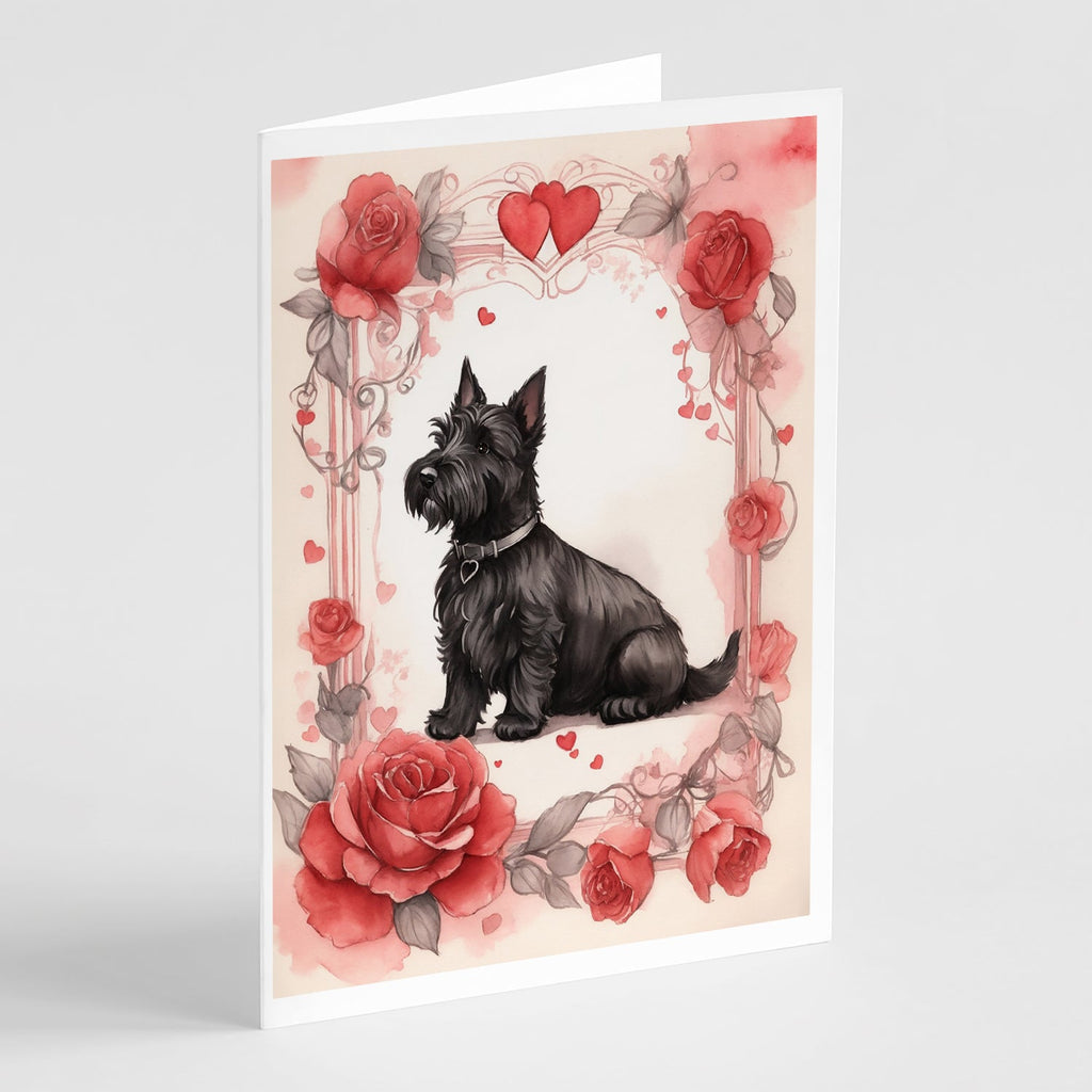 Scottish Terrier Valentine Roses Greeting Cards Pack of 8 Blank Cards with Envelopes Whimsical A7 Size 5x7