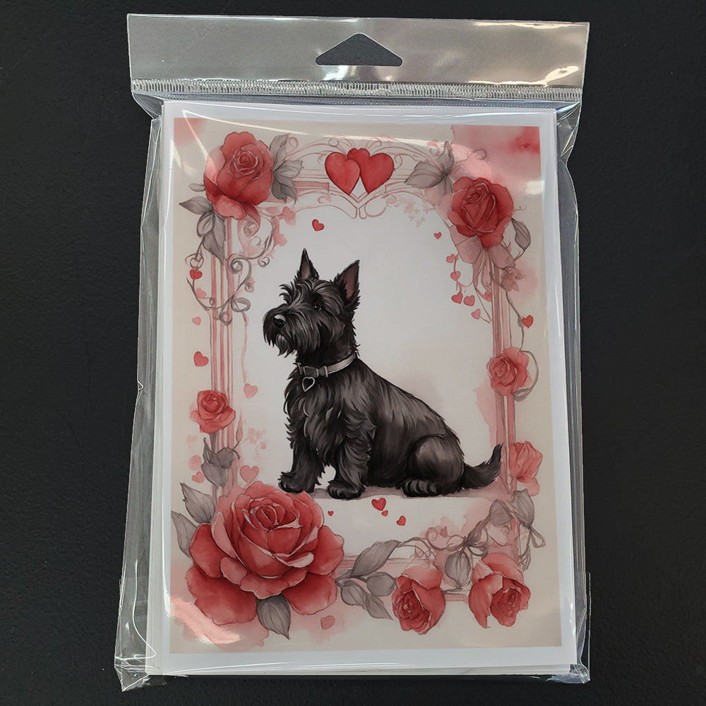 Scottish Terrier Valentine Roses Greeting Cards Pack of 8 Blank Cards with Envelopes Whimsical A7 Size 5x7