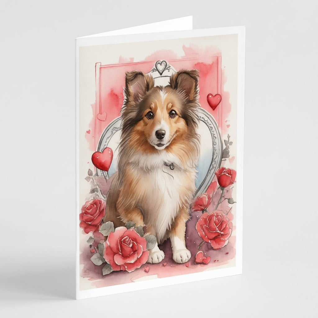 Sheltie Valentine Roses Greeting Cards Pack of 8 Blank Cards with Envelopes Whimsical A7 Size 5x7