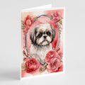 Shih Tzu Valentine Roses Greeting Cards Pack of 8 Blank Cards with Envelopes Whimsical A7 Size 5x7
