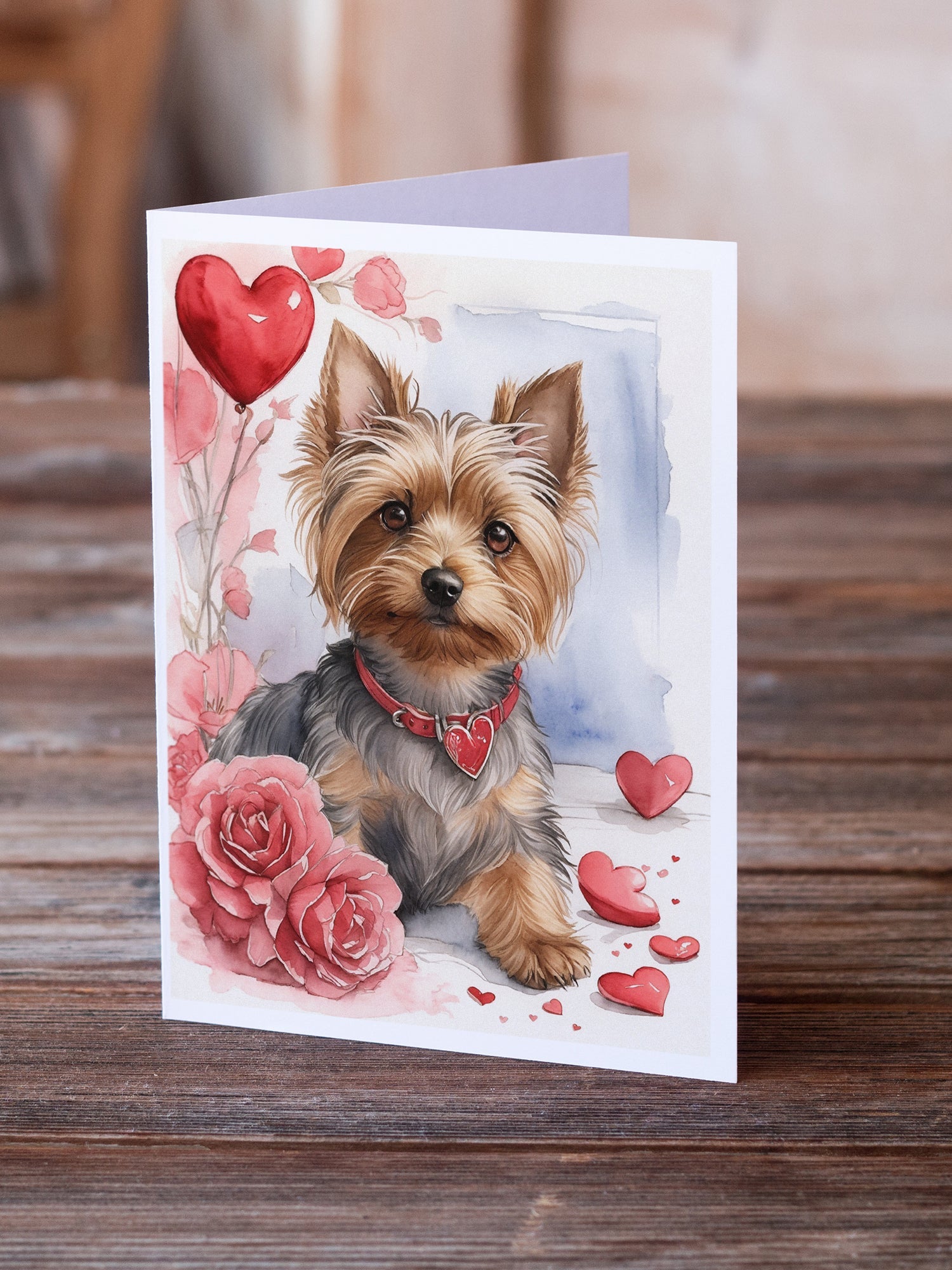 Silky Terrier Valentine Roses Greeting Cards Pack of 8 Blank Cards with Envelopes Whimsical A7 Size 5x7