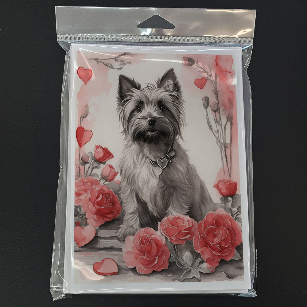 Skye Terrier Valentine Roses Greeting Cards Pack of 8 Blank Cards with Envelopes Whimsical A7 Size 5x7