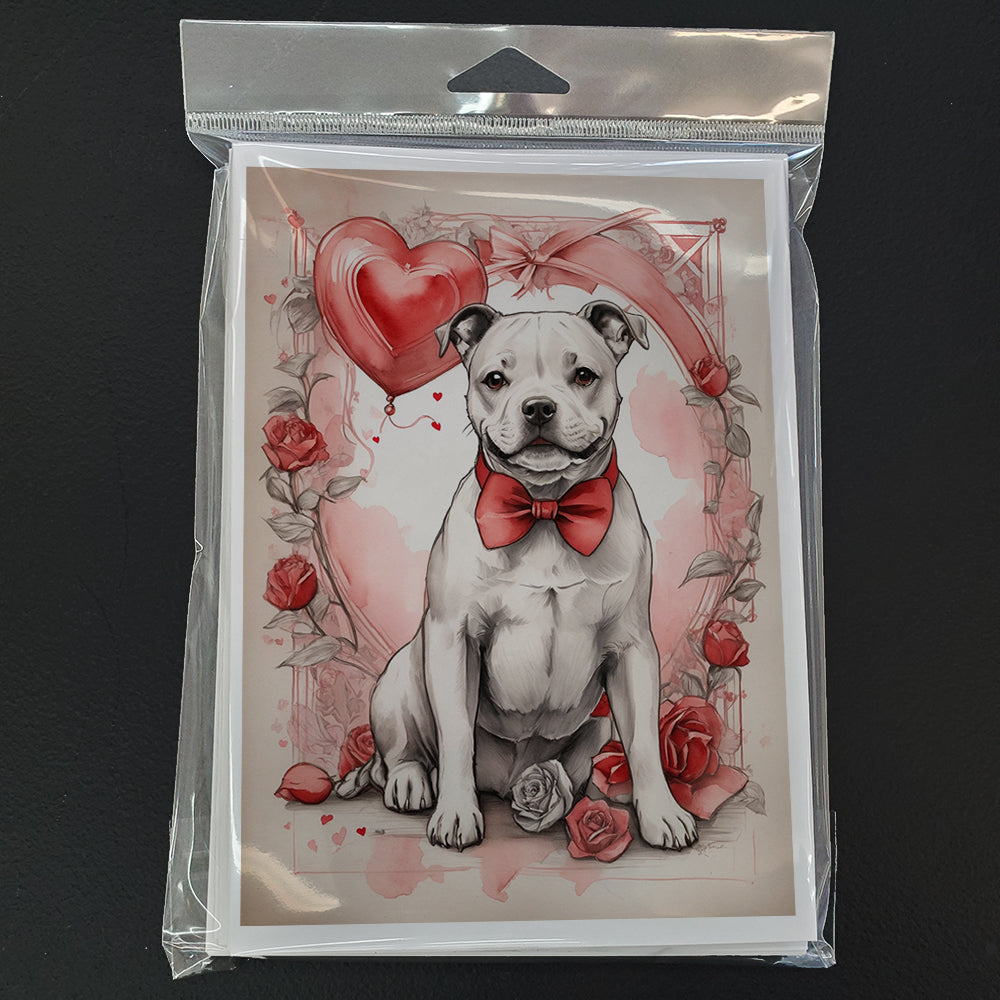 Staffordshire Bull Terrier Valentine Roses Greeting Cards Pack of 8 Blank Cards with Envelopes Whimsical A7 Size 5x7