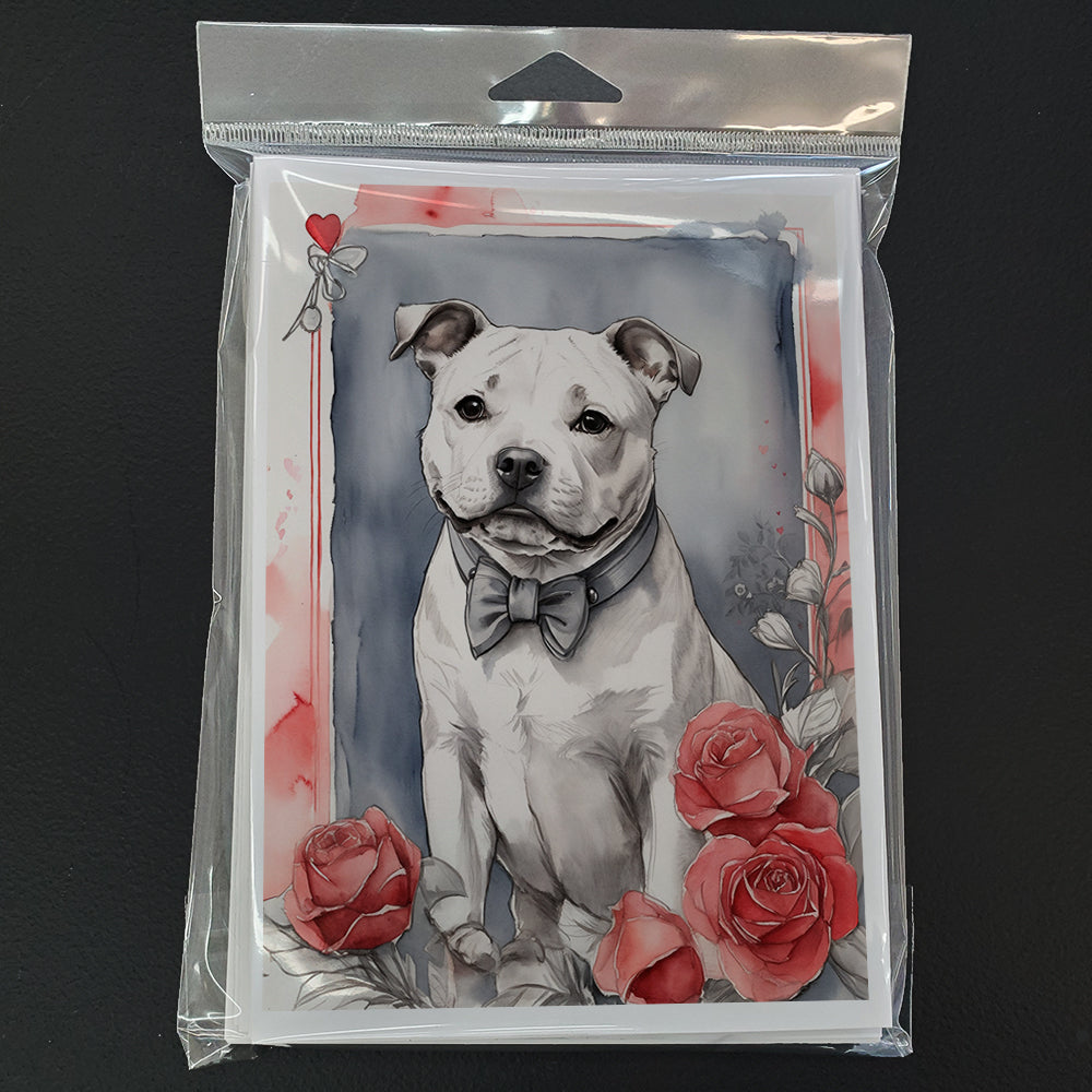 Staffordshire Bull Terrier Valentine Roses Greeting Cards Pack of 8 Blank Cards with Envelopes Whimsical A7 Size 5x7