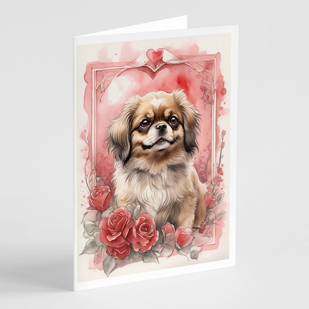 Tibetan Spaniel Valentine Roses Greeting Cards Pack of 8 Blank Cards with Envelopes Whimsical A7 Size 5x7
