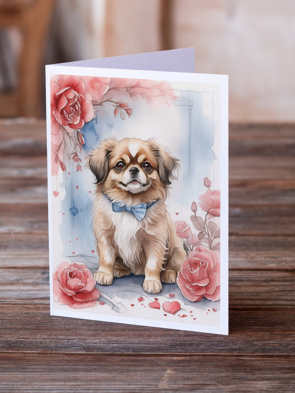 Tibetan Spaniel Valentine Roses Greeting Cards Pack of 8 Blank Cards with Envelopes Whimsical A7 Size 5x7