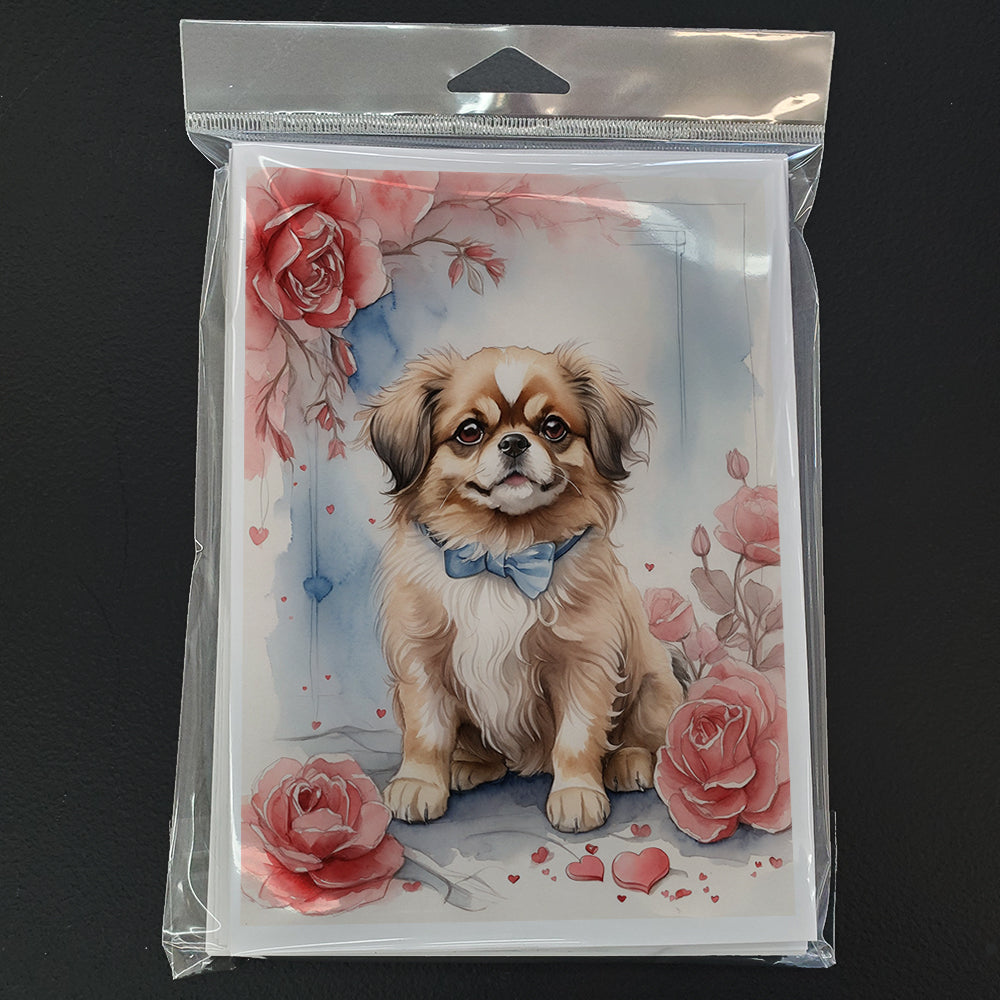 Tibetan Spaniel Valentine Roses Greeting Cards Pack of 8 Blank Cards with Envelopes Whimsical A7 Size 5x7
