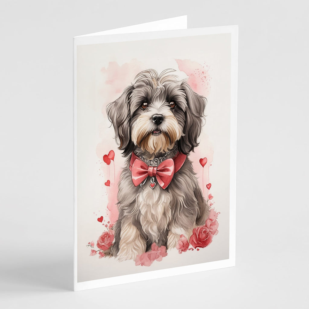 Tibetan Terrier Valentine Roses Greeting Cards Pack of 8 Blank Cards with Envelopes Whimsical A7 Size 5x7