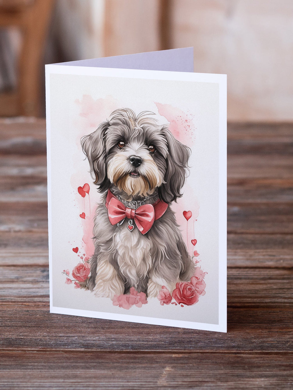 Tibetan Terrier Valentine Roses Greeting Cards Pack of 8 Blank Cards with Envelopes Whimsical A7 Size 5x7