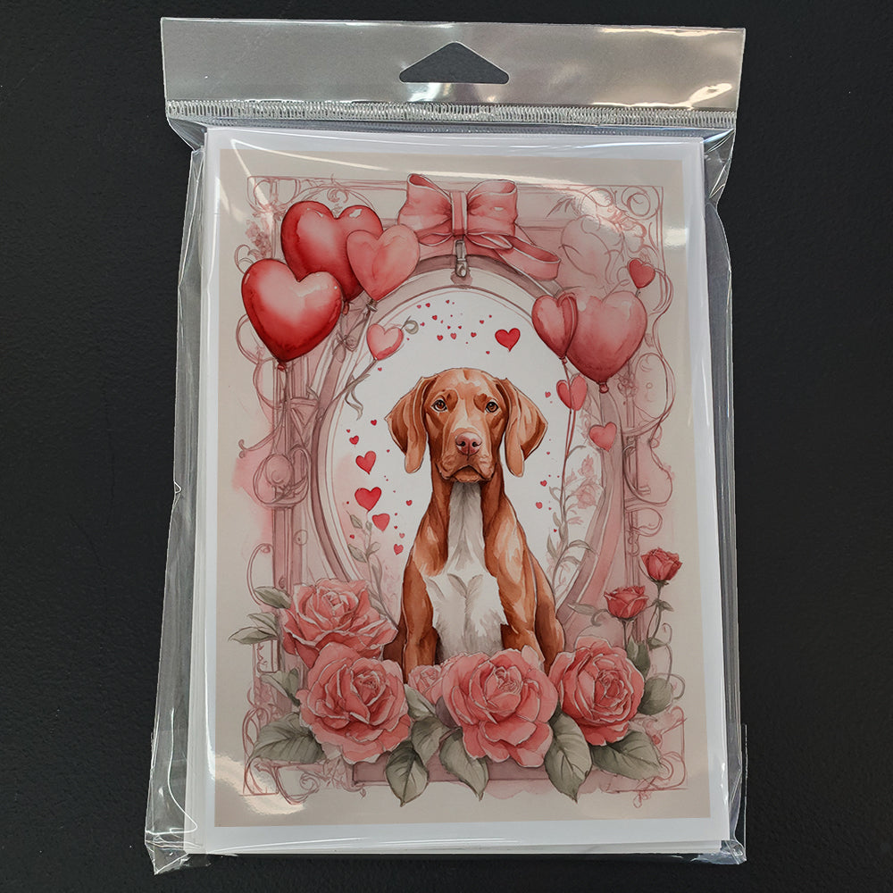Vizsla Valentine Roses Greeting Cards Pack of 8 Blank Cards with Envelopes Whimsical A7 Size 5x7