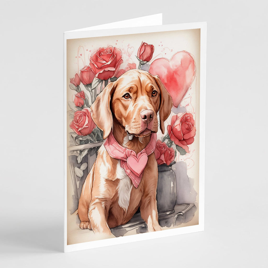 Vizsla Valentine Roses Greeting Cards Pack of 8 Blank Cards with Envelopes Whimsical A7 Size 5x7