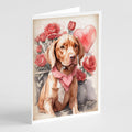 Vizsla Valentine Roses Greeting Cards Pack of 8 Blank Cards with Envelopes Whimsical A7 Size 5x7