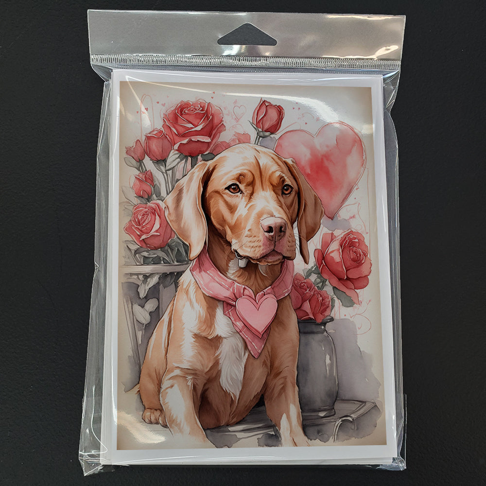 Vizsla Valentine Roses Greeting Cards Pack of 8 Blank Cards with Envelopes Whimsical A7 Size 5x7