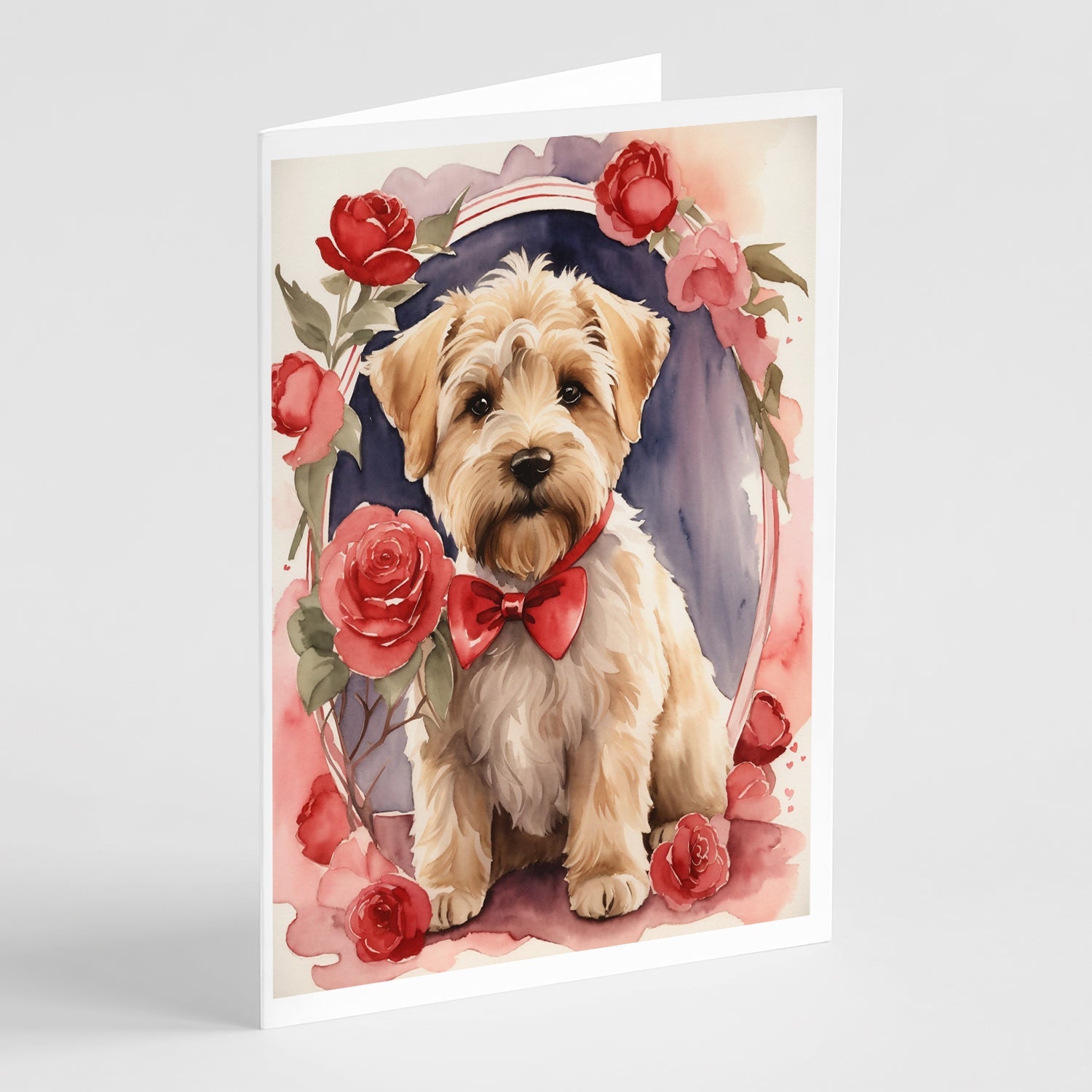 Wheaten Terrier Valentine Roses Greeting Cards Pack of 8 Blank Cards with Envelopes Whimsical A7 Size 5x7