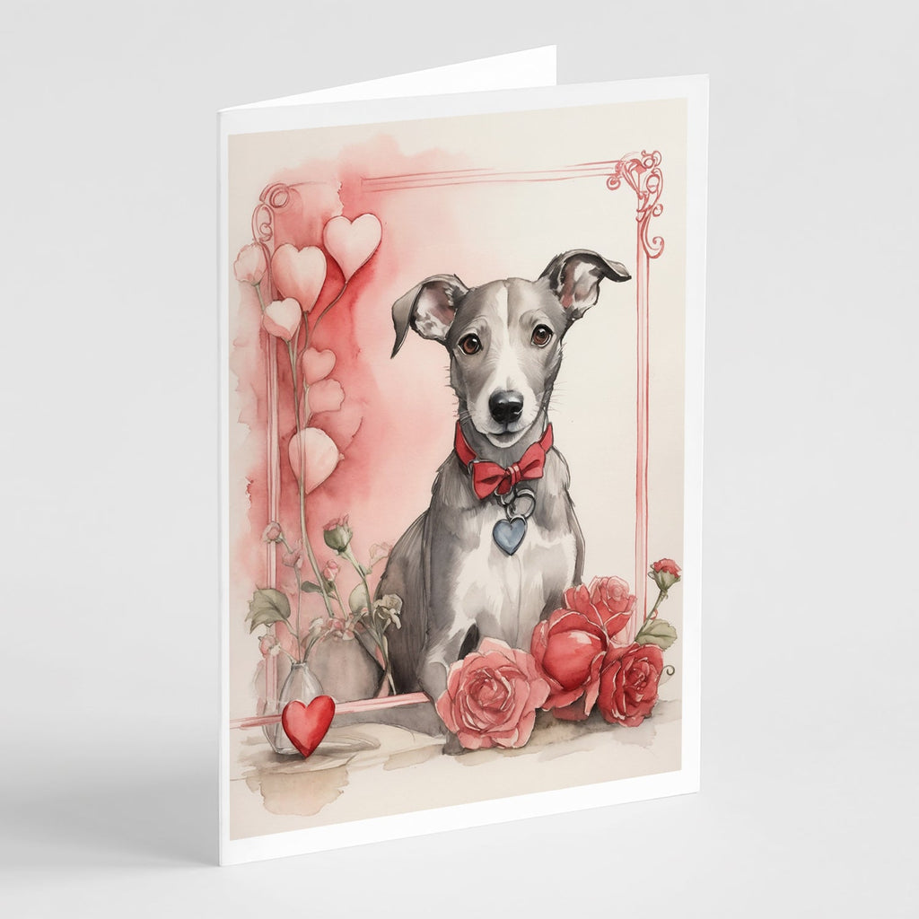 Whippet Valentine Roses Greeting Cards Pack of 8 Blank Cards with Envelopes Whimsical A7 Size 5x7