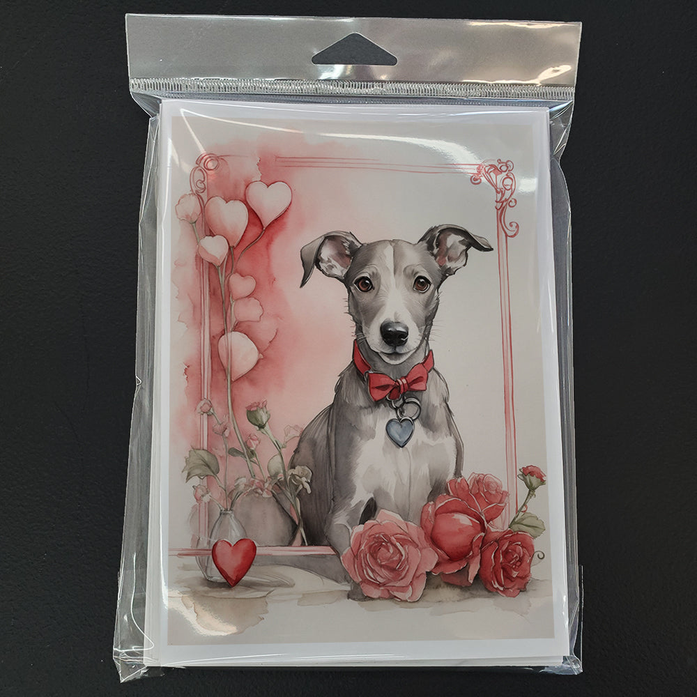 Whippet Valentine Roses Greeting Cards Pack of 8 Blank Cards with Envelopes Whimsical A7 Size 5x7