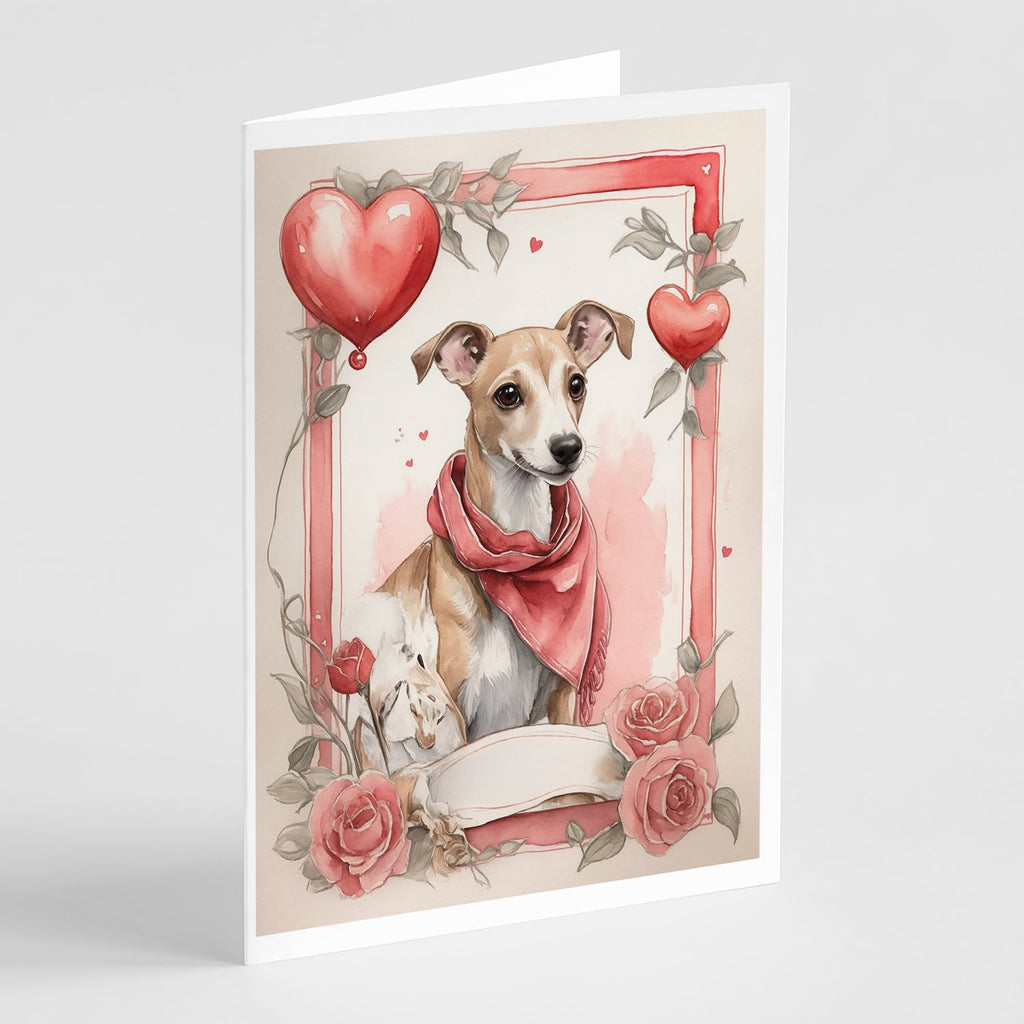 Whippet Valentine Roses Greeting Cards Pack of 8 Blank Cards with Envelopes Whimsical A7 Size 5x7