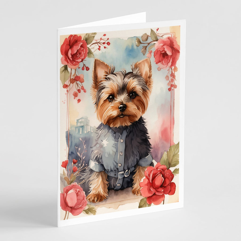 Yorkshire Terrier Valentine Roses Greeting Cards Pack of 8 Blank Cards with Envelopes Whimsical A7 Size 5x7