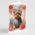 Yorkshire Terrier Valentine Roses Greeting Cards Pack of 8 Blank Cards with Envelopes Whimsical A7 Size 5x7