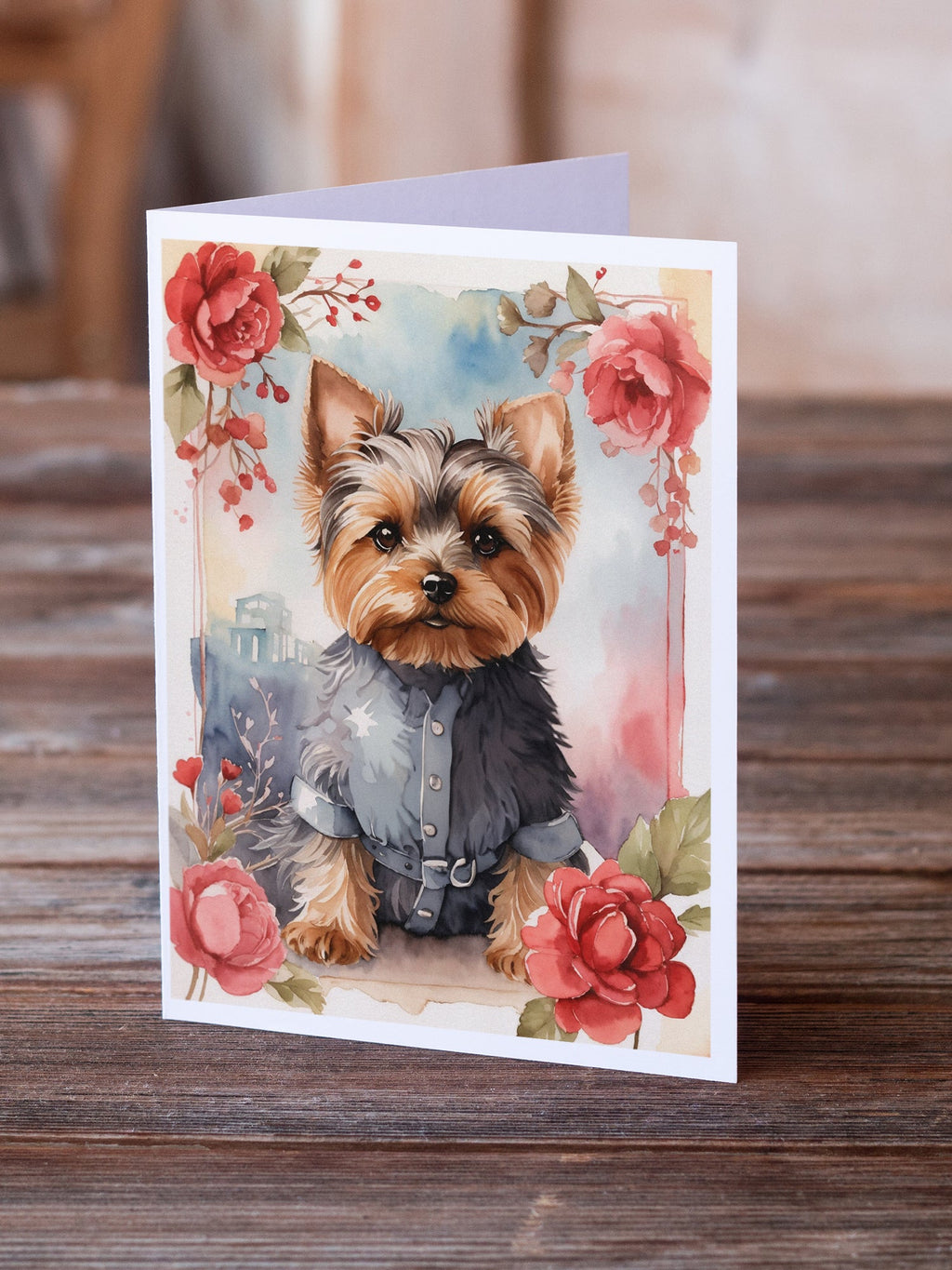 Yorkshire Terrier Valentine Roses Greeting Cards Pack of 8 Blank Cards with Envelopes Whimsical A7 Size 5x7