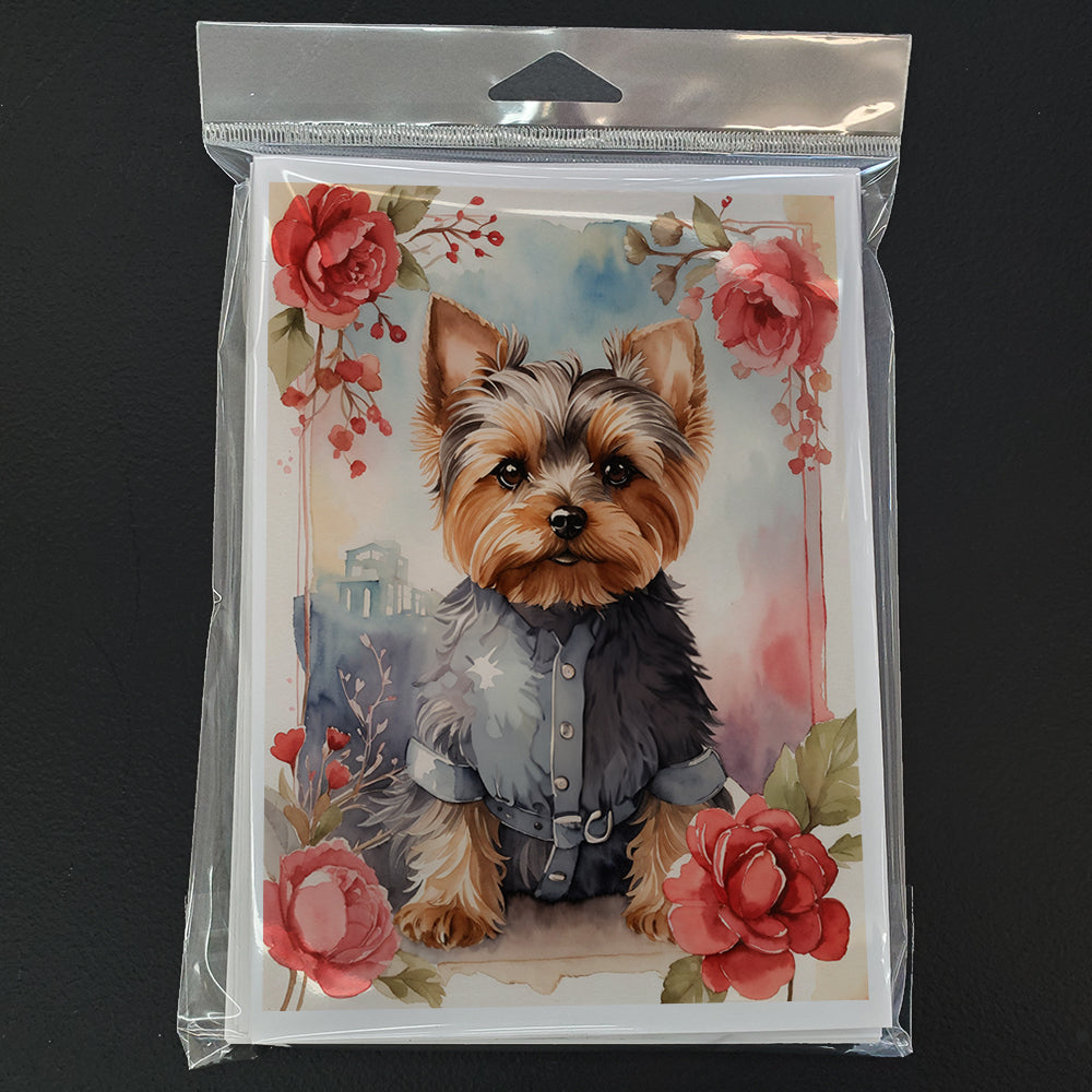 Yorkshire Terrier Valentine Roses Greeting Cards Pack of 8 Blank Cards with Envelopes Whimsical A7 Size 5x7
