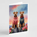 Airedale Terrier Two Hearts Greeting Cards Pack of 8 Blank Cards with Envelopes Whimsical A7 Size 5x7