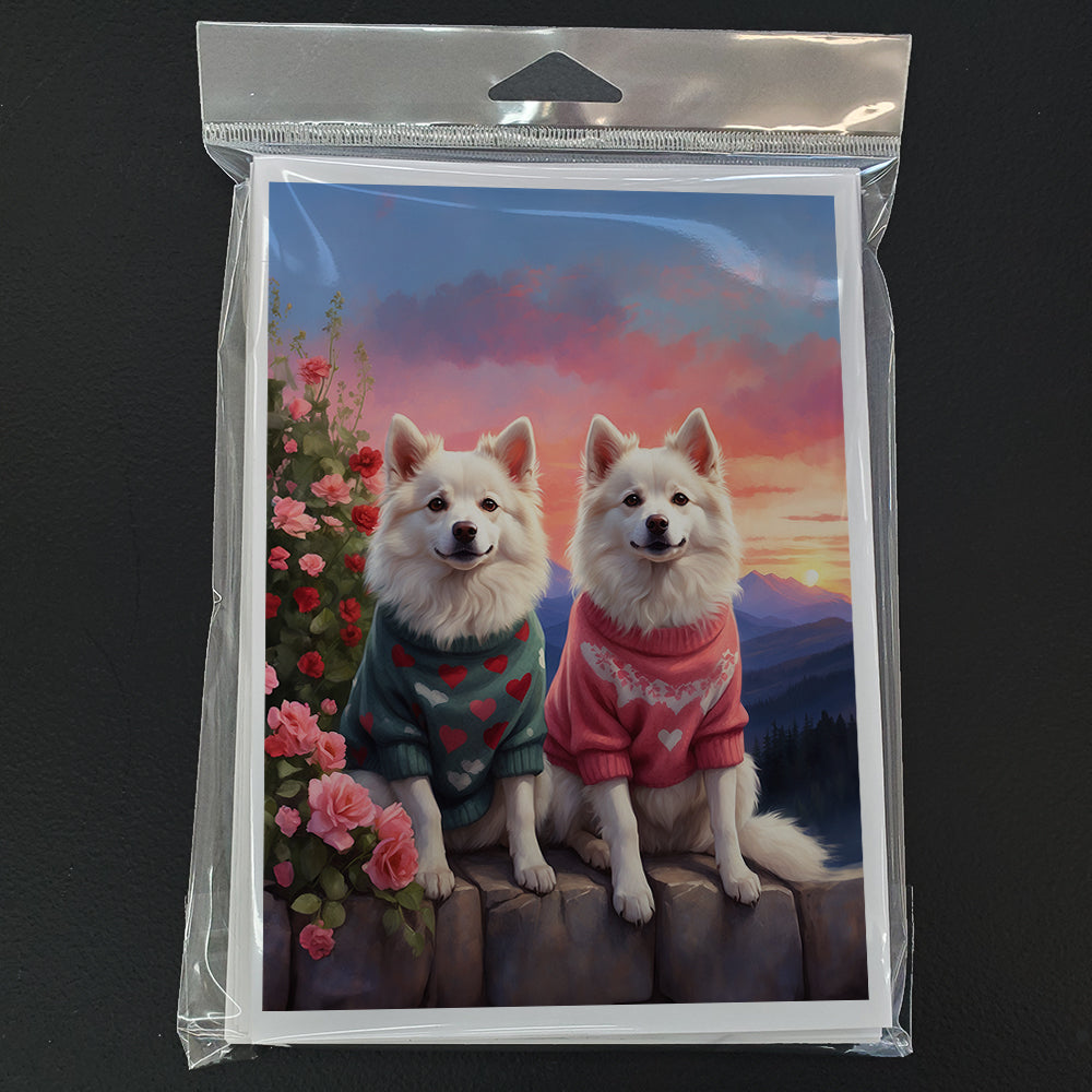 American Eskimo Two Hearts Greeting Cards Pack of 8 Blank Cards with Envelopes Whimsical A7 Size 5x7