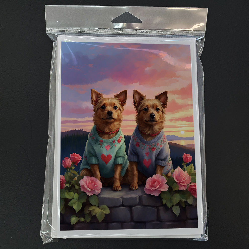 Australian Terrier Two Hearts Greeting Cards Pack of 8 Blank Cards with Envelopes Whimsical A7 Size 5x7