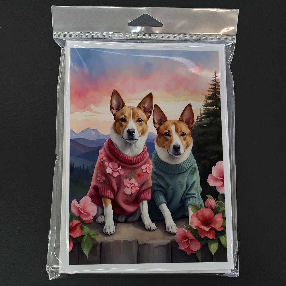 Basenji Two Hearts Greeting Cards Pack of 8 Blank Cards with Envelopes Whimsical A7 Size 5x7
