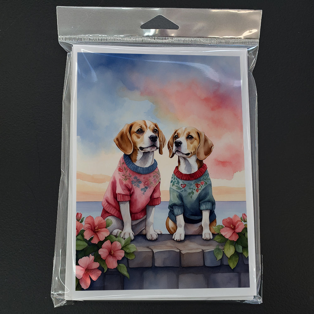 Beagle Two Hearts Greeting Cards Pack of 8 Blank Cards with Envelopes Whimsical A7 Size 5x7