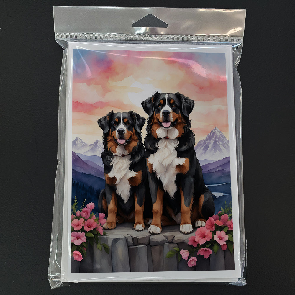 Bernese Mountain Dog Two Hearts Greeting Cards Pack of 8 Blank Cards with Envelopes Whimsical A7 Size 5x7