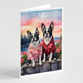 Boston Terrier Two Hearts Greeting Cards Pack of 8 Blank Cards with Envelopes Whimsical A7 Size 5x7