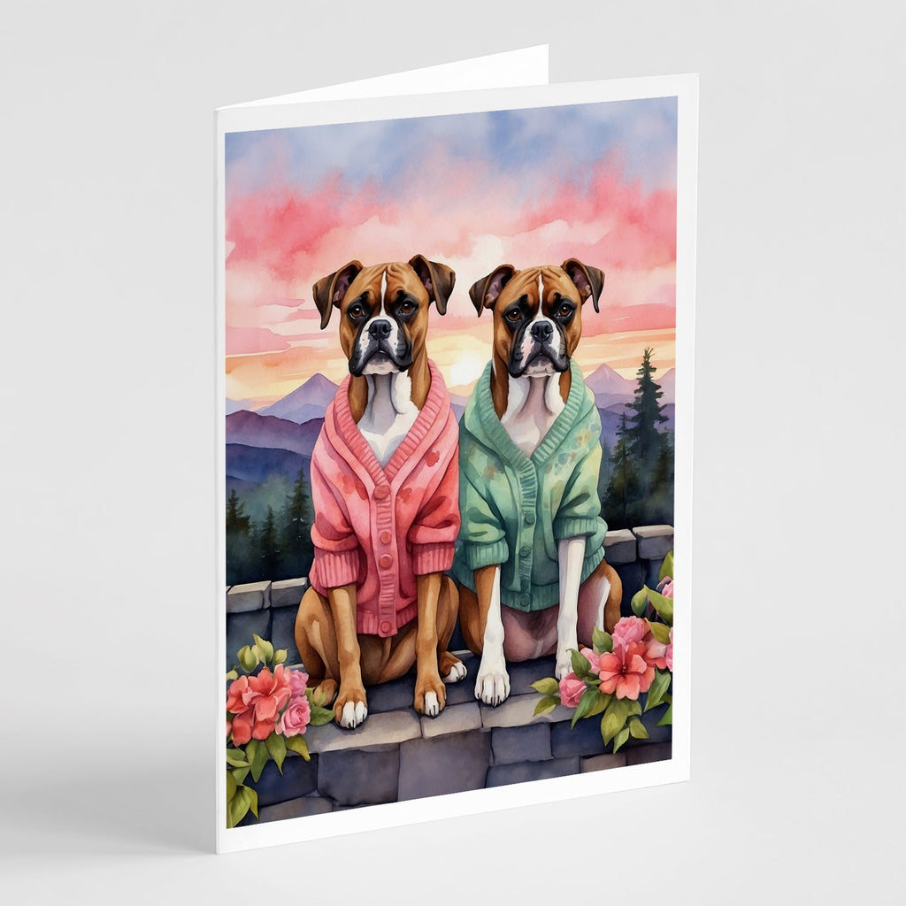 Boxer Two Hearts Greeting Cards Pack of 8 Blank Cards with Envelopes Whimsical A7 Size 5x7