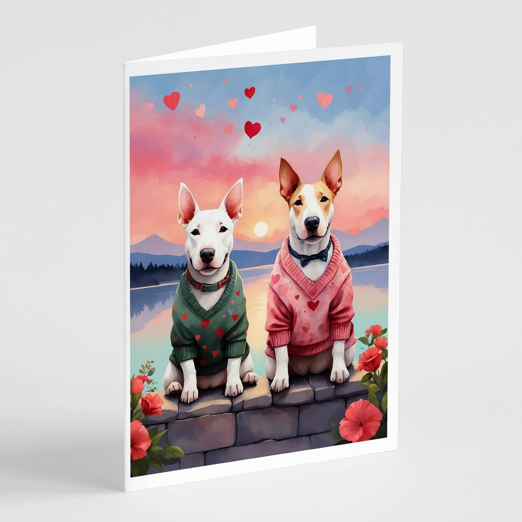 Bull Terrier Two Hearts Greeting Cards Pack of 8 Blank Cards with Envelopes Whimsical A7 Size 5x7