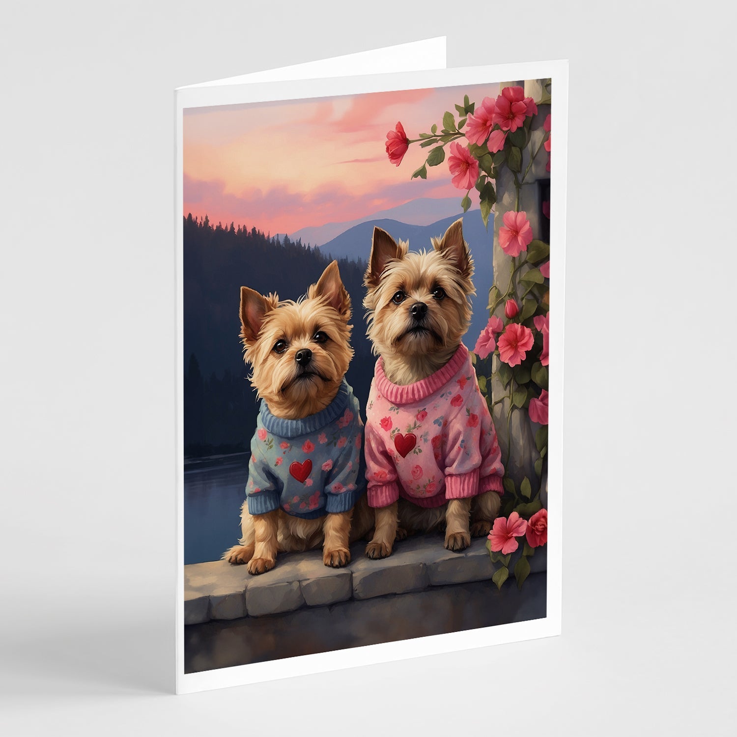Cairn Terrier Two Hearts Greeting Cards Pack of 8 Blank Cards with Envelopes Whimsical A7 Size 5x7