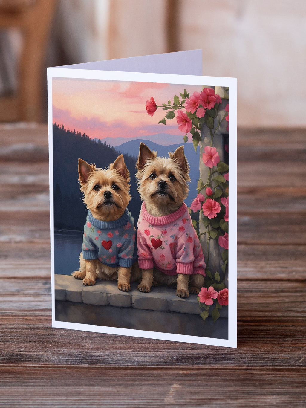 Cairn Terrier Two Hearts Greeting Cards Pack of 8 Blank Cards with Envelopes Whimsical A7 Size 5x7
