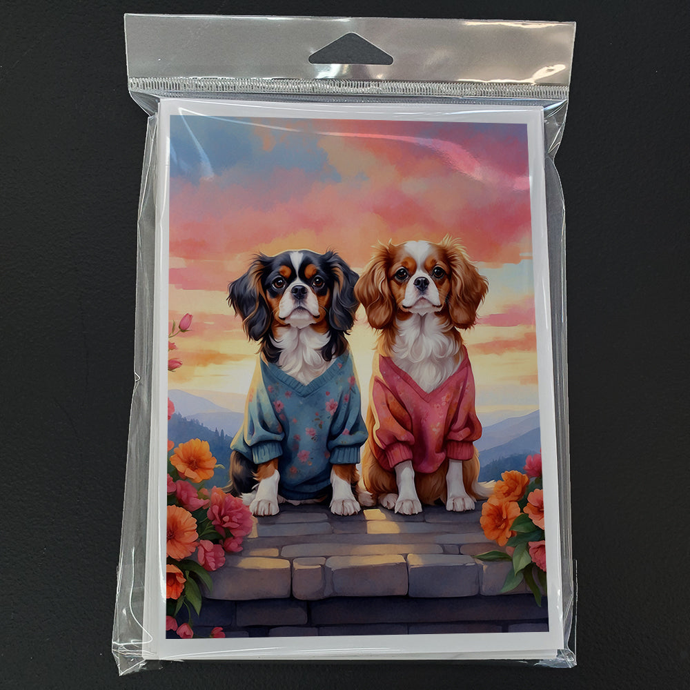 Cavalier Spaniel Two Hearts Greeting Cards Pack of 8 Blank Cards with Envelopes Whimsical A7 Size 5x7