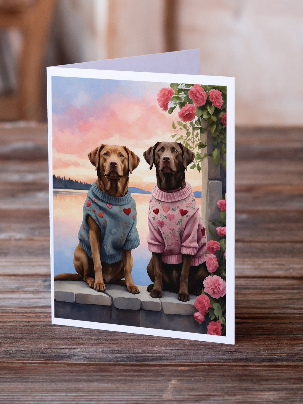 Chesapeake Bay Retriever Two Hearts Greeting Cards Pack of 8 Blank Cards with Envelopes Whimsical A7 Size 5x7
