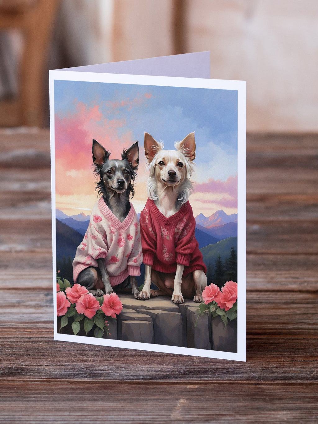 Chinese Crested Two Hearts Greeting Cards Pack of 8 Blank Cards with Envelopes Whimsical A7 Size 5x7
