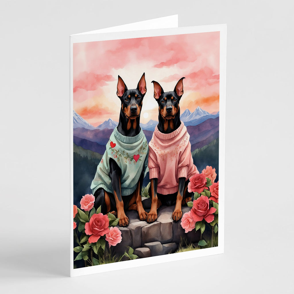 Doberman Pinscher Two Hearts Greeting Cards Pack of 8 Blank Cards with Envelopes Whimsical A7 Size 5x7