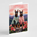 Doberman Pinscher Two Hearts Greeting Cards Pack of 8 Blank Cards with Envelopes Whimsical A7 Size 5x7