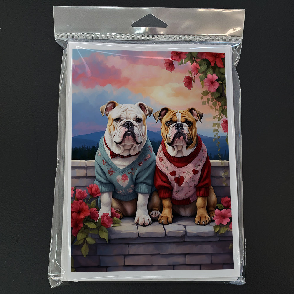 English Bulldog Two Hearts Greeting Cards Pack of 8 Blank Cards with Envelopes Whimsical A7 Size 5x7