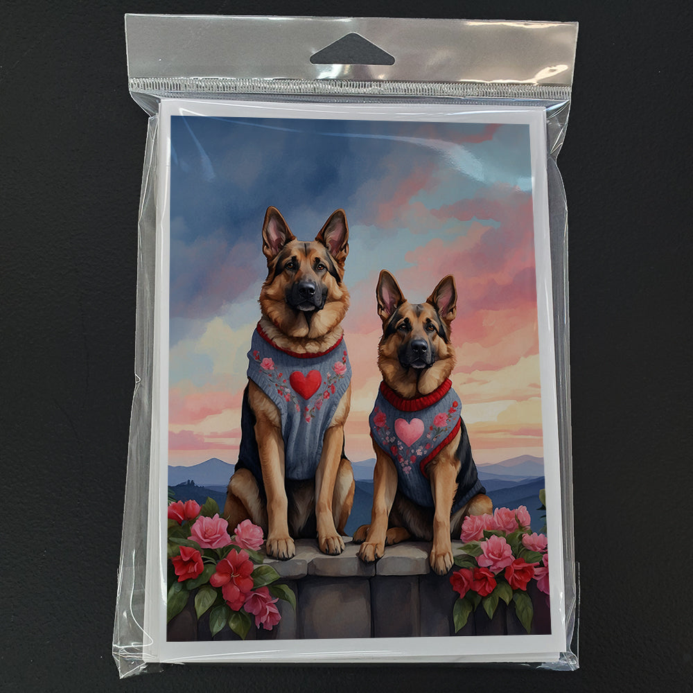 German Shepherd Two Hearts Greeting Cards Pack of 8 Blank Cards with Envelopes Whimsical A7 Size 5x7